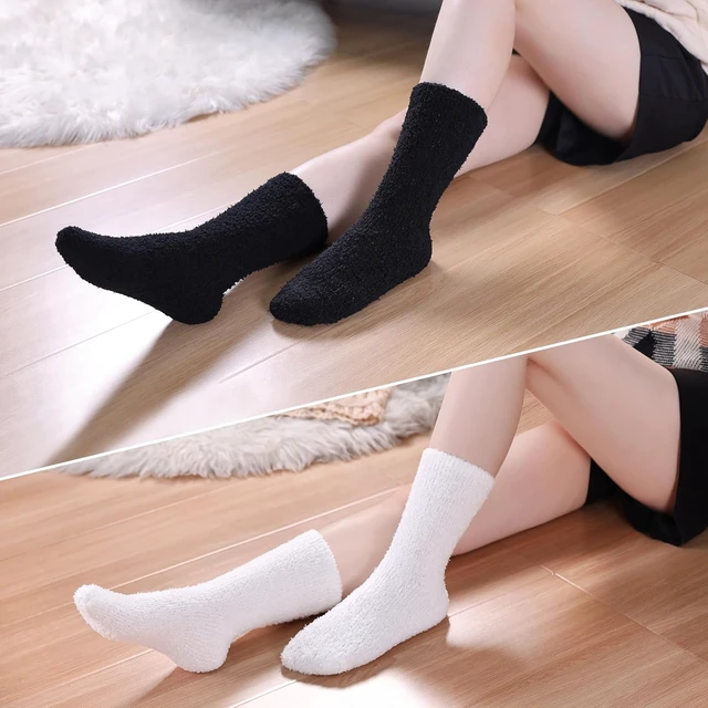 Alt view image 5 of 6 - Tanvia 5 Pairs Womens Fuzzy Slipper Socks, Ultra Soft Microfiber Crew Socks for Winter, Non-Slip Cozy House Socks with Fluffy Lining, 5 colors
