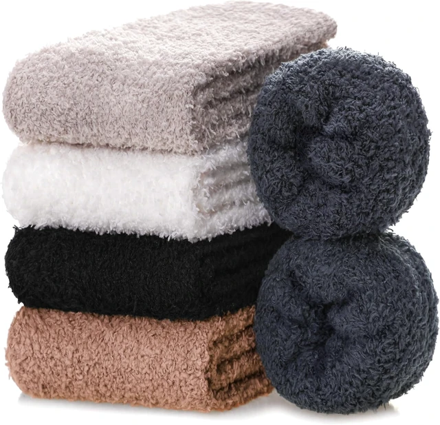 Alt view image 3 of 6 - Tanvia 5 Pairs Womens Fuzzy Slipper Socks, Ultra Soft Microfiber Crew Socks for Winter, Non-Slip Cozy House Socks with Fluffy Lining, 5 colors