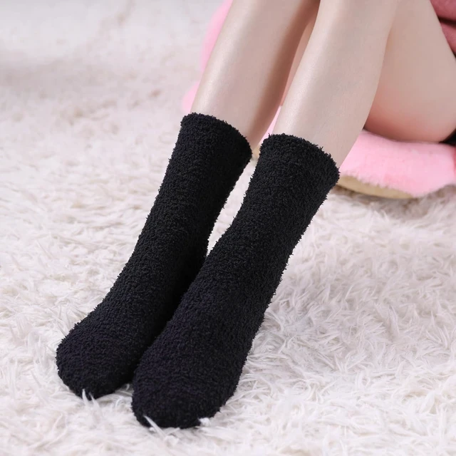 Alt view image 6 of 6 - Tanvia 5 Pairs Womens Fuzzy Slipper Socks, Ultra Soft Microfiber Crew Socks for Winter, Non-Slip Cozy House Socks with Fluffy Lining