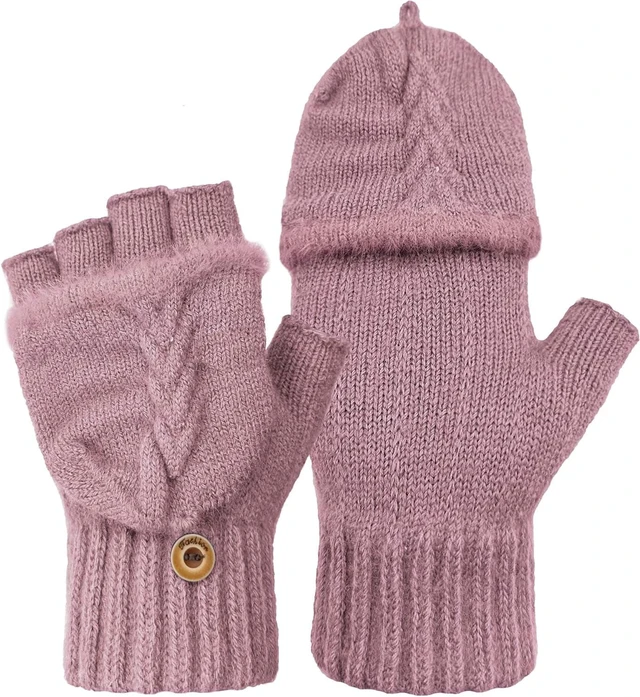 Main image of Tanvia Winter Fingerless Gloves Mittens for Women Men Warm Wool Knitted Convertible Flip Top Mittens for Cold Weather Purple
