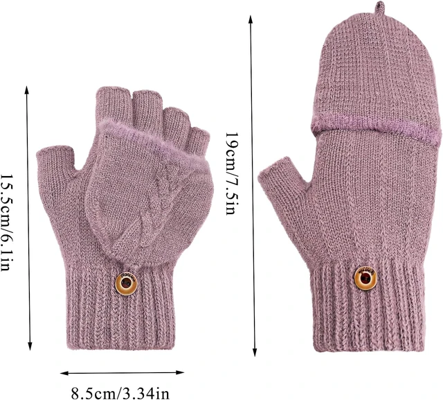 Alt view image 3 of 6 - Tanvia Winter Fingerless Gloves Mittens for Women Men Warm Wool Knitted Convertible Flip Top Mittens for Cold Weather Purple