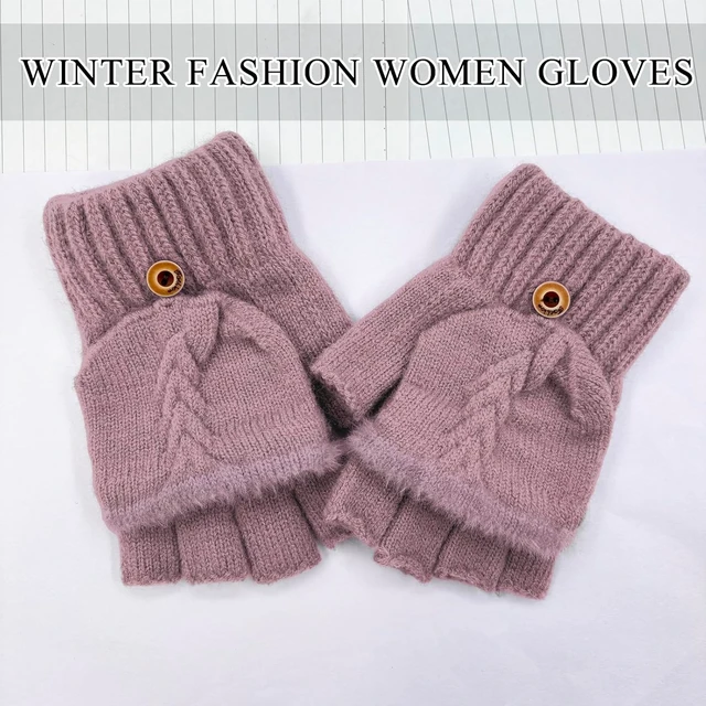 Alt view image 6 of 6 - Tanvia Winter Fingerless Gloves Mittens for Women Men Warm Wool Knitted Convertible Flip Top Mittens for Cold Weather Purple