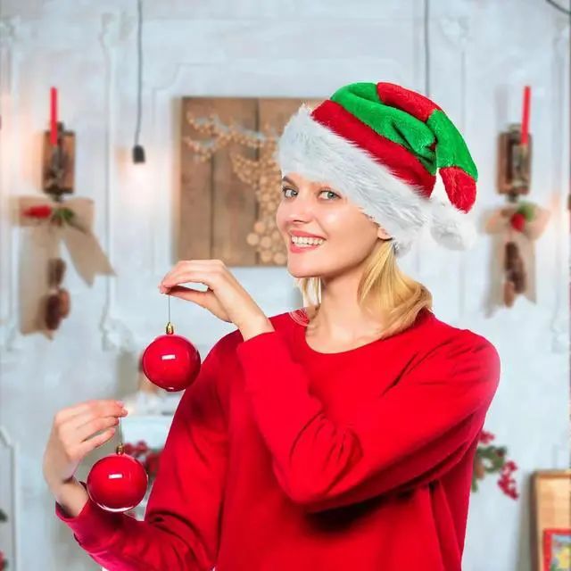 Alt view image 2 of 5 - Tanvia Velvet Plush Santa Hat for Men Women - Plush Unisex Christmas Hat for Xmas, New Year Parties & Holiday Decor Red Green