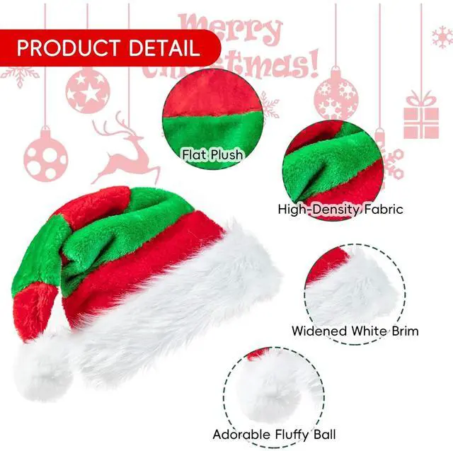 Alt view image 3 of 5 - Tanvia Velvet Plush Santa Hat for Men Women - Plush Unisex Christmas Hat for Xmas, New Year Parties & Holiday Decor Red Green