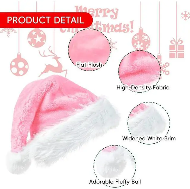 Alt view image 3 of 5 - Tanvia Velvet Plush Santa Hat for Men Women - Plush Unisex Christmas Hat for Xmas, New Year Parties & Holiday Decor Light Pink