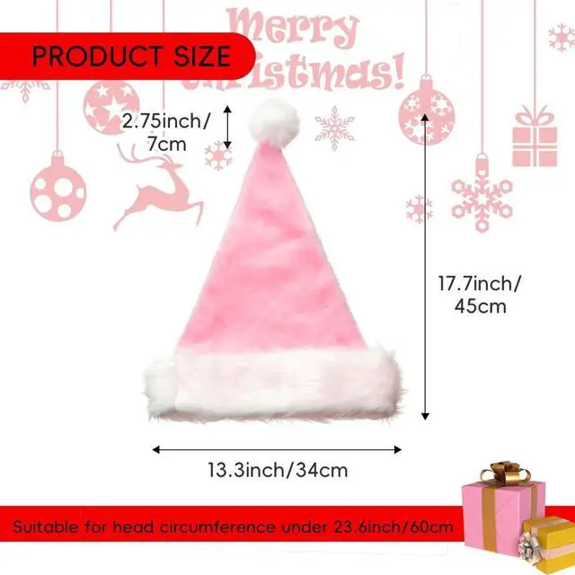 Alt view image 4 of 5 - Tanvia Velvet Plush Santa Hat for Men Women - Plush Unisex Christmas Hat for Xmas, New Year Parties & Holiday Decor Light Pink