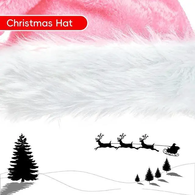 Alt view image 5 of 5 - Tanvia Velvet Plush Santa Hat for Men Women - Plush Unisex Christmas Hat for Xmas, New Year Parties & Holiday Decor Light Pink