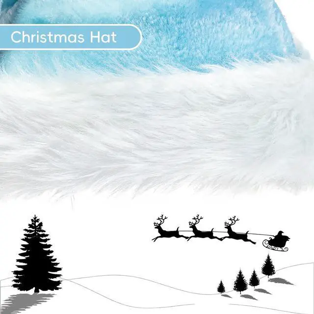 Alt view image 5 of 5 - Tanvia Velvet Plush Santa Hat for Men Women - Plush Unisex Christmas Hat for Xmas, New Year Parties & Holiday Decor Light Blue
