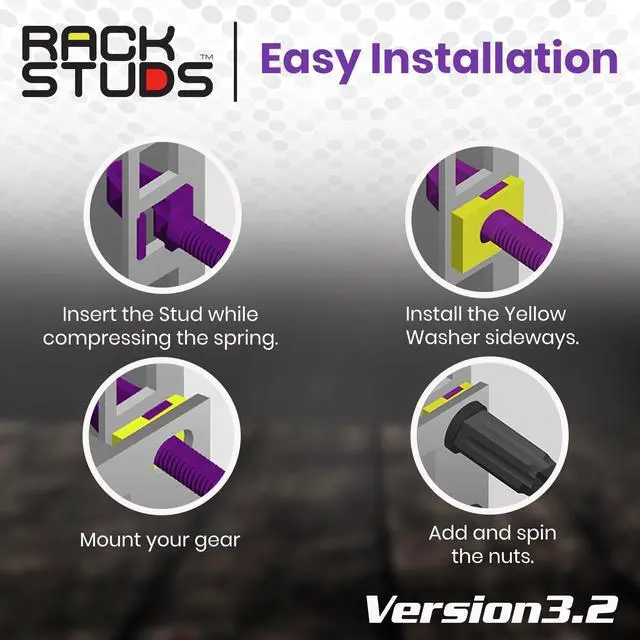 Alt view image 4 of 7 - Rackstuds P100 Series II - Server Rack Screws 100-Pack | Cage Nut Replacement Purple 3.2mm/0.126" | A faster, easier solution for rack mounting gear in 19" racks with square punched vertical rails