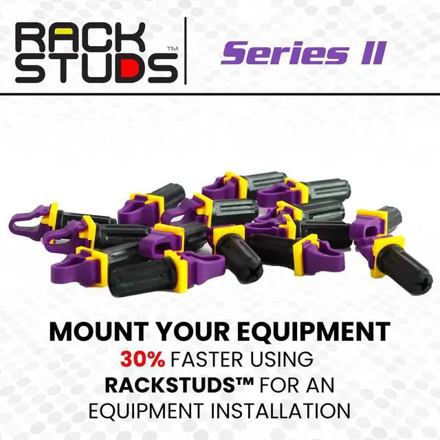 Alt view image 4 of 7 - Rackstuds P20 Series II - Server Rack Screws 20-Pack | Cage Nut Replacement Purple 3.2mm/0.126" | A faster, easier solution for rack mounting gear in 19" racks with square punched vertical rails