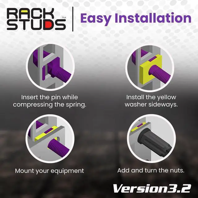 Alt view image 7 of 7 - Rackstuds P20 Series II - Server Rack Screws 20-Pack | Cage Nut Replacement Purple 3.2mm/0.126" | A faster, easier solution for rack mounting gear in 19" racks with square punched vertical rails