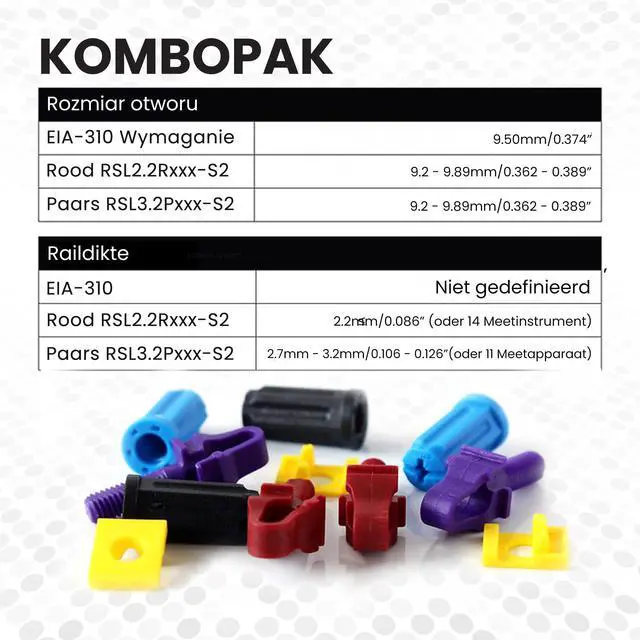 Alt view image 3 of 7 - Rackstuds Series II 80-pack combo bag, 40 of each size/color | Includes Both Red (2.2 mm) and Purple (3.2 mm) Studs | The complete solution for any 19" racks with square punched vertical rails