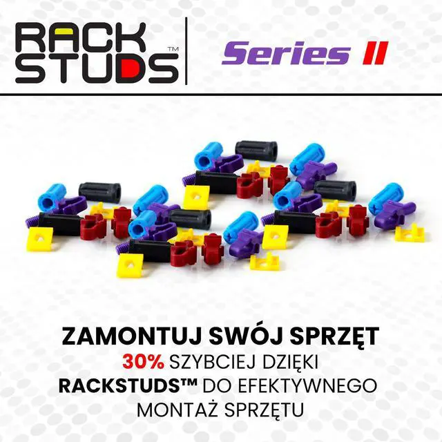 Alt view image 4 of 7 - Rackstuds Series II 80-pack combo bag, 40 of each size/color | Includes Both Red (2.2 mm) and Purple (3.2 mm) Studs | The complete solution for any 19" racks with square punched vertical rails