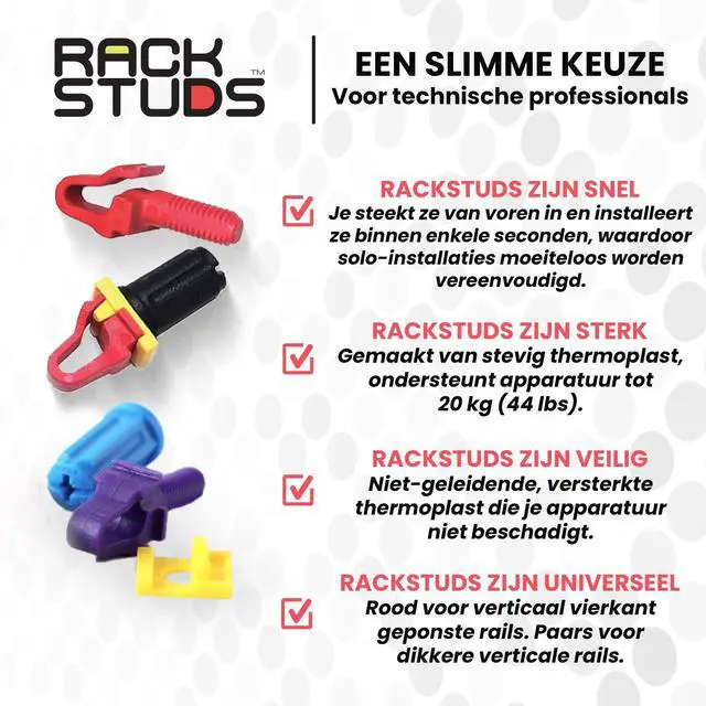 Alt view image 6 of 7 - Rackstuds Series II 80-pack combo bag, 40 of each size/color | Includes Both Red (2.2 mm) and Purple (3.2 mm) Studs | The complete solution for any 19" racks with square punched vertical rails