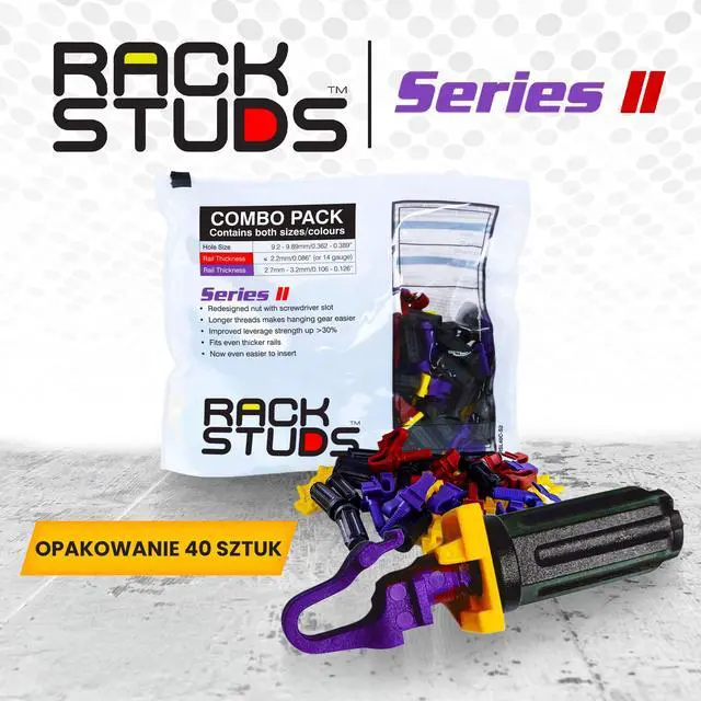 Alt view image 5 of 7 - Rackstuds Series II 80-pack combo bag, 40 of each size/color | Includes Both Red (2.2 mm) and Purple (3.2 mm) Studs | The complete solution for any 19" racks with square punched vertical rails