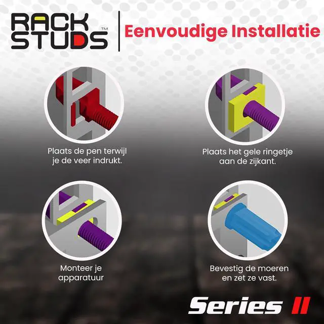 Alt view image 7 of 7 - Rackstuds Series II 80-pack combo bag, 40 of each size/color | Includes Both Red (2.2 mm) and Purple (3.2 mm) Studs | The complete solution for any 19" racks with square punched vertical rails