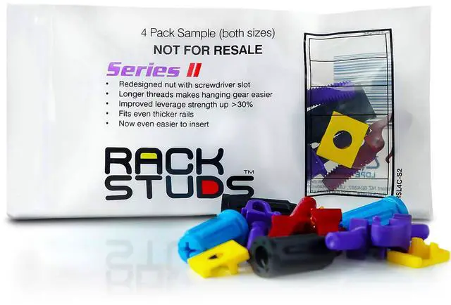 Main image of Rackstuds 4C Rack Mount Solution II - Sample Pack 4 of Each Size | Includes Both Red (2.2 mm) and Purple (3.2 mm) Studs | The complete solution for any 19" racks with square punched vertical rails