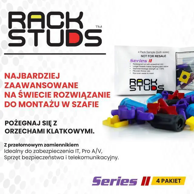 Alt view image 2 of 7 - Rackstuds 4C Rack Mount Solution II - Sample Pack 4 of Each Size | Includes Both Red (2.2 mm) and Purple (3.2 mm) Studs | The complete solution for any 19" racks with square punched vertical rails