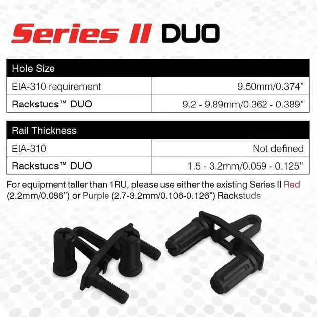 Alt view image 3 of 7 - DUO20 1RU Series II Rack Mount Solution - Effortless Alternative to Traditional Rack Screws and Cage Nuts & Server Rack Screws Ideal for Server Hardware Setup - 20-Pack, Universal Version