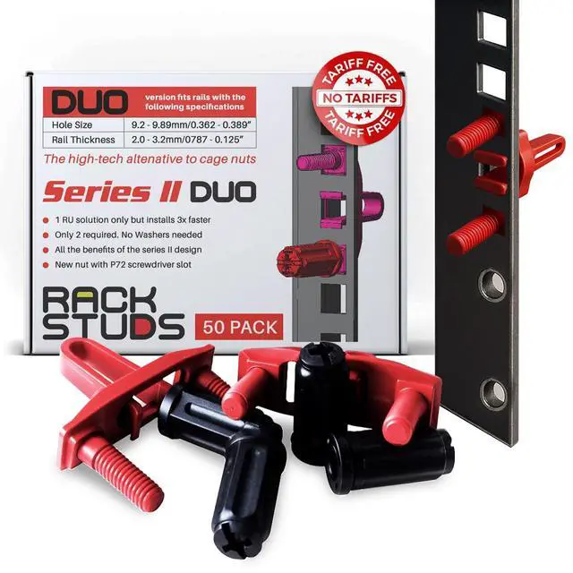 Main image of DUO50 1RU Series II Rack Mount Solution - Effortless Alternative to Traditional Rack Screws and Cage Nuts & Server Rack Screws Ideal for Server Hardware Setup - 50 Pack, Universal Version