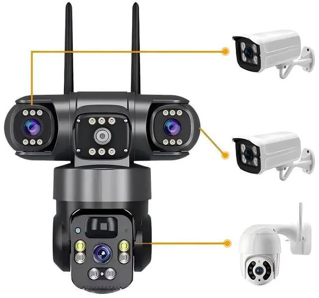 Main image of 9MP WiFi Security Camera System Outdoor, Triple Lens Pan/Tilt, Wireless with Solar Battery, Memory Card Slot