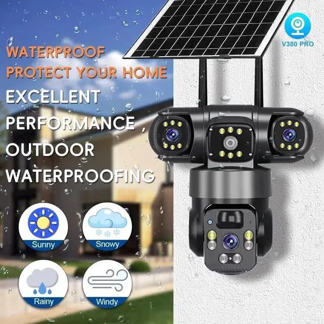 Alt view image 7 of 7 - 9MP WiFi Security Camera System Outdoor, Triple Lens Pan/Tilt, Wireless with Solar Battery, Memory Card Slot