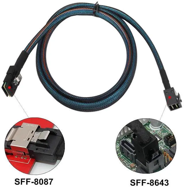 Alt view image 2 of 6 - Vszerda Heretom Internal Mini SAS HD Cable - SFF-8643 to SFF-8087, 3.3ft (1M), Compatible with RAID or PCI Express Controller