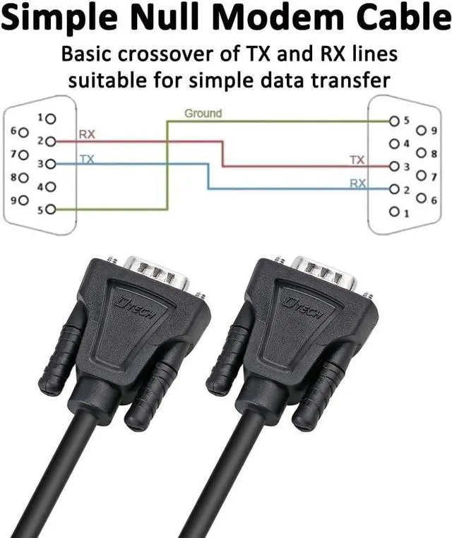 Alt view image 6 of 7 - Vszerda DTech 10ft DB9 to DB9 RS232 Serial Cable Male to Male Simple Null Modem Cord Cross TX RX line 2 Pin Crossed Without Handshake for Computer Data Communication (10 Feet, Black)