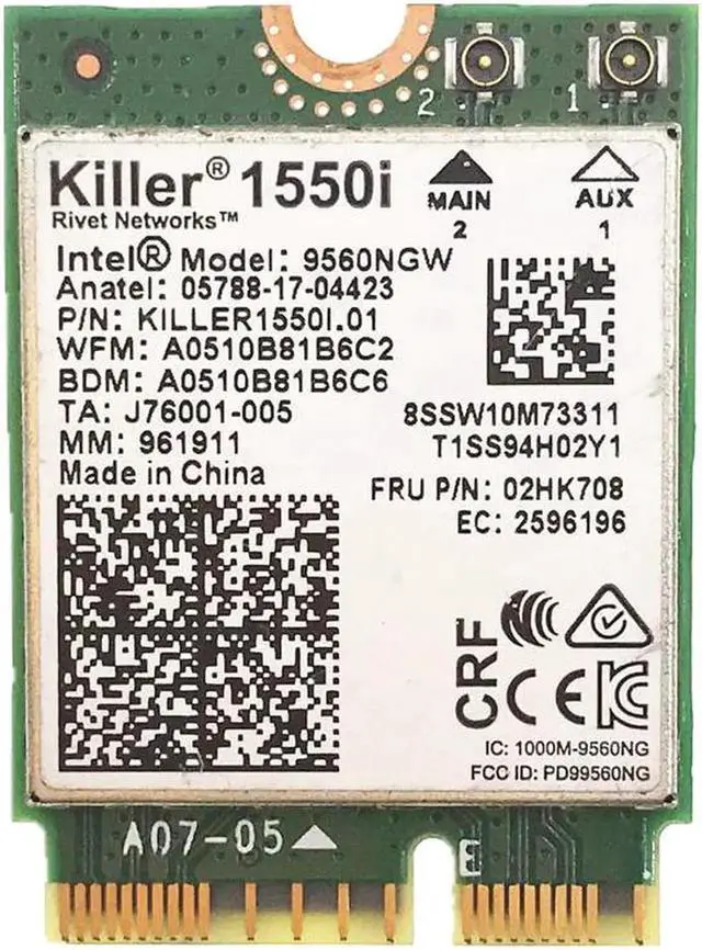 Main image of Vszerda Killer 1550i AC Dual Band 1.73Gbps Wireless 9560NGW NGFF CNVI Wifi Card 9560AC 802.11ac Support Bluetooth 5.0 for Windows 10