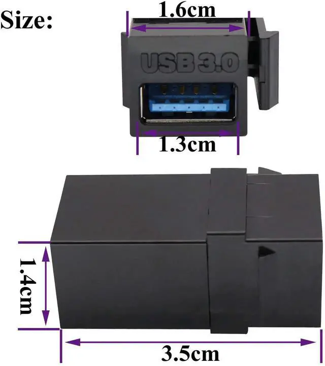 Alt view image 3 of 5 - Vszerda USB 3.0 A Keystone Adapter Female to Female USB 3.0 A Keystone Jack Insert Socket Coupler Adapter for Wall Plate Outlet Panel (Black/5 Pack)