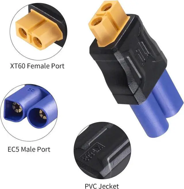 Alt view image 4 of 7 - Vszerda EC5 to XT60 Adapter Injection Molded Connectos, 5Pack EC5 Male to XT60 Female Connector, No Wires Connectors RC Battery Adapter for Battery Micro Drone