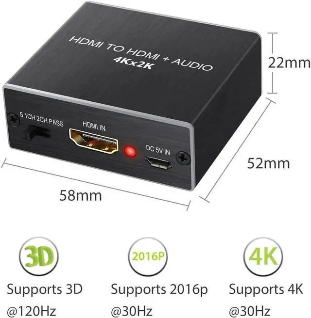Alt view image 5 of 7 - Vszerda HDMI Audio Extractor Converter HDMI to Optical Toslink SPDIF with 1M HDMI 1.4 Cable and 3.5mm Stereo Audio Splitter Adapter Support 4K x 2K 3D