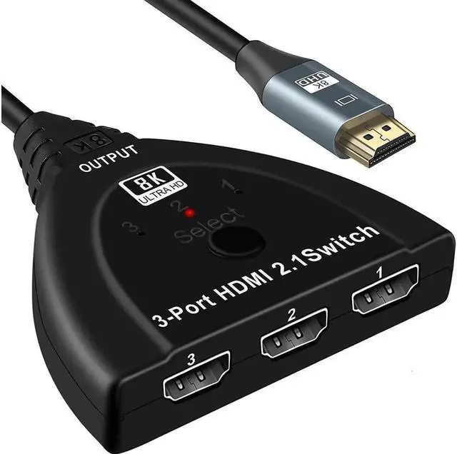Main image of Vszerda HDMI Switch 3 in 1 Out 8K@60Hz HDMI Switcher, HDMI Switch Box Hub with Pigtail Cable Supports 8K 60Hz 3D HD1080P for PS4/Xbox One/Fire TV/Apple TV/Sky Box/STB/DVD/Laptop/Roku (OZ8Q3-1)