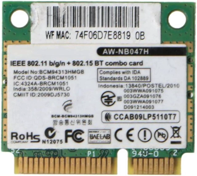 Alt view image 4 of 4 - WRIARICH Wireless Card Adapter for Broadcom Bcm94313HMGB AW-NB047H BCM4313 Half Mini Pci-e Wifi Net-work Card with Bluetooth4.0
