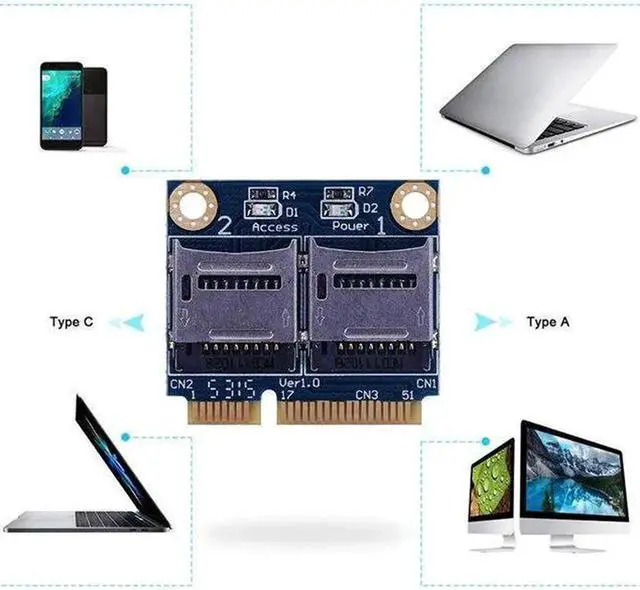 Alt view image 2 of 5 - Vszerda Micro-Sd Tf To Mini Pci Express Memory Card Reader Adapter Converter Card for Laptop