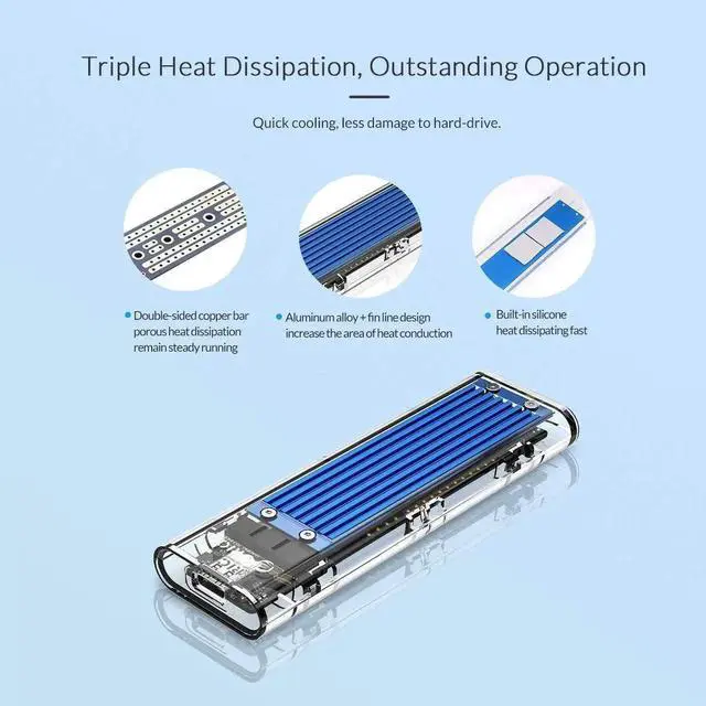 Alt view image 5 of 7 - Vszerda M.2 SSD Enclosure for M.2 NVMe SSD,M.2 NVME to USB3.1 Type-C GEN2 10GBPS Enclosure M.2 NVME SSD Adapter M Key Portable Enclosure for Intel 660p/Samsung 970 EVO/Samsung970 Pro NVME SSD-Blue