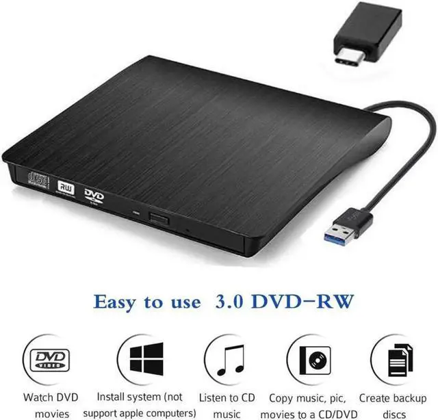 Main image of WRIARICH XD001 External DVD Drive for Laptop, Portable High-Speed USB-C&USB 3.0 CD Burner/DVD Reader Writer for PC Desktops, Compatible with Windows/Mac OSX/Linux (USB C&3.0), Black