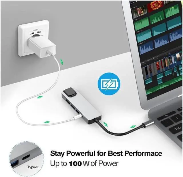 Alt view image 5 of 7 - WRIARICH USB C Hub, 5 In 1 USB C to HDMI Adapter with 4K HDMI 1000M Ethernet, Power Delivery Pd Type C Charging Port, 2 USB 3.0 Ports Adapter Compatible for MacBook Pro, Chromebook, XPS