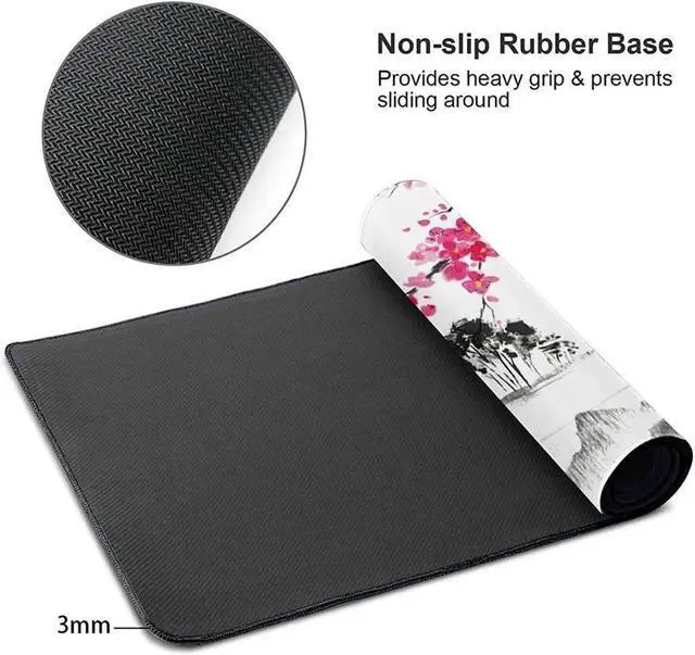 Alt view image 3 of 6 - Vszerda Watercolor Sakura Mouse Pad 35.4 X 15.7 Inch Hills Cherry Blossom Extended Large Pink Mouse Mat Non-Slip Rubber Base Mousepad with Stitched Edges Waterproof Desk Pad for Gaming&Home Office,XL
