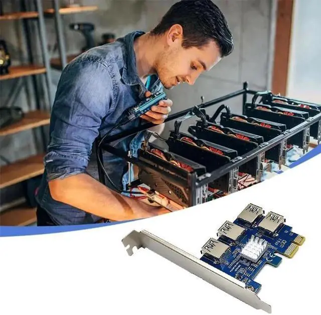 Alt view image 5 of 6 - Vszerda PCI-E 1 To 4 PCI Express 16X Slot Riser Card PCI-E 1X To External 4 PCI-e Slot Adapter PCIe Multiplier Card For BTC Miner Mining