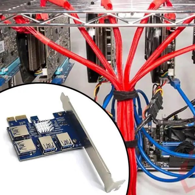 Alt view image 4 of 6 - Vszerda PCI-E 1 To 4 PCI Express 16X Slot Riser Card PCI-E 1X To External 4 PCI-e Slot Adapter PCIe Multiplier Card For BTC Miner Mining