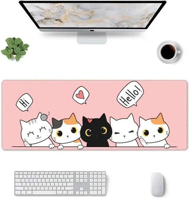 Alt view image 3 of 7 - Vszerda Pink Cute Kittens Cat Gaming Mouse Pad Large XL Kawaii Desk Mat Long Extended Pads Big Mousepad for Home Office Decor Accessories