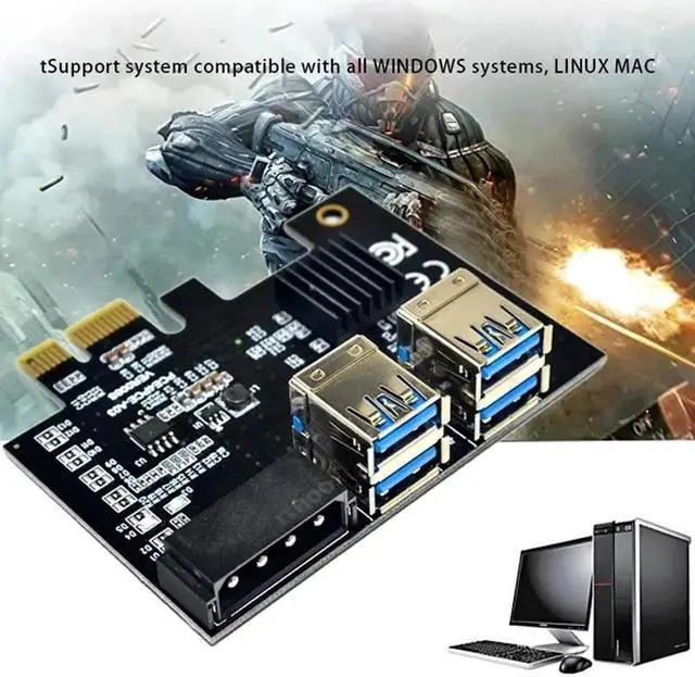 Alt view image 4 of 6 - Vszerda PCI e 1 to 4 PCI e Adapter PCIe 1x to 16x Slots Gold USB 3.0 Mining Special PCIE Riser Card Extender Board For Bitcoin Miner