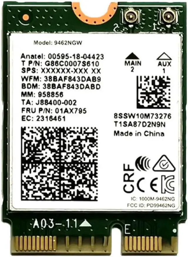 Main image of Vszerda Wireless-AC Dual Band Wifi Card Adapter for In-tel 9462NGW CNVI NGFF M.2 Key E with Bluetooth 5.0 Antennas for Win10 Systems