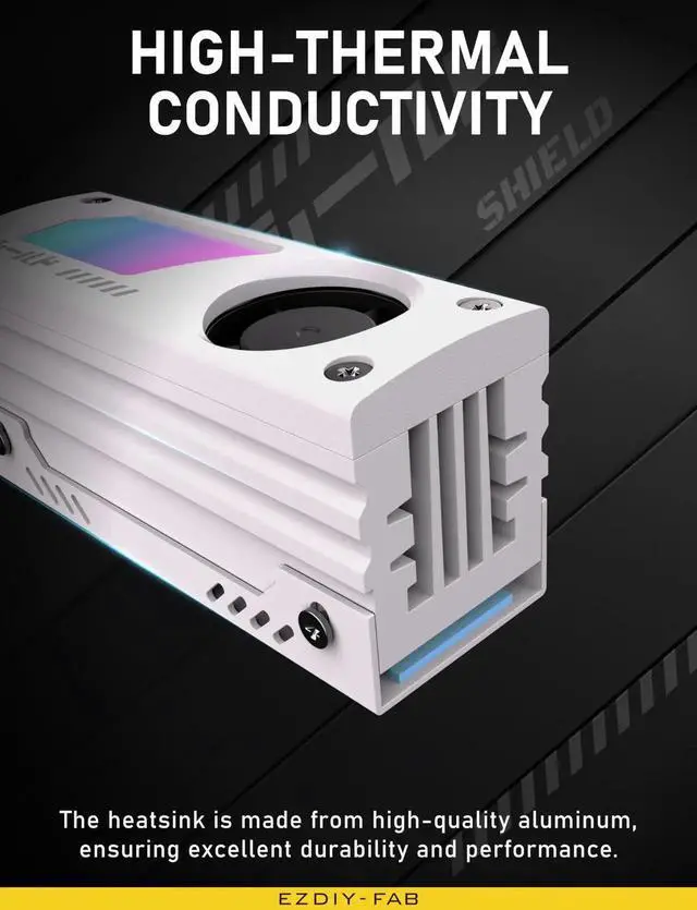 Alt view image 4 of 7 - Vszerda Shield ARGB M.2 SSD Heatsink with Build-in 20mm PWM Fan, Premium Aluminum Design,5V 3-Pin ARGB Sync, High-Performance SSD Cooler for M.2 2280-White-1 Pack