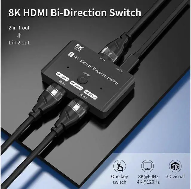 Alt view image 4 of 7 - Vszerda HDMI 2.1 Ultra 8K HD Bi-Directional Switch 8K@60Hz 4K@120Hz 1in 2out 2in 1out High Speed 48Gbps Splitter(Singal Display) Converter Compatible with Xbox X PS5