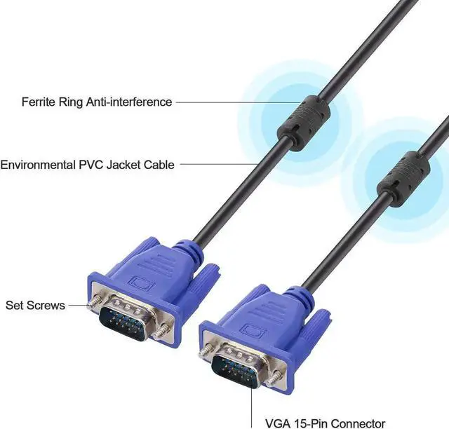 Alt view image 3 of 4 - Vszerda Blue VGA Cable 15 Pin Male to Male Plug Computer Monitor Cable Wire Cord, 33 ft.