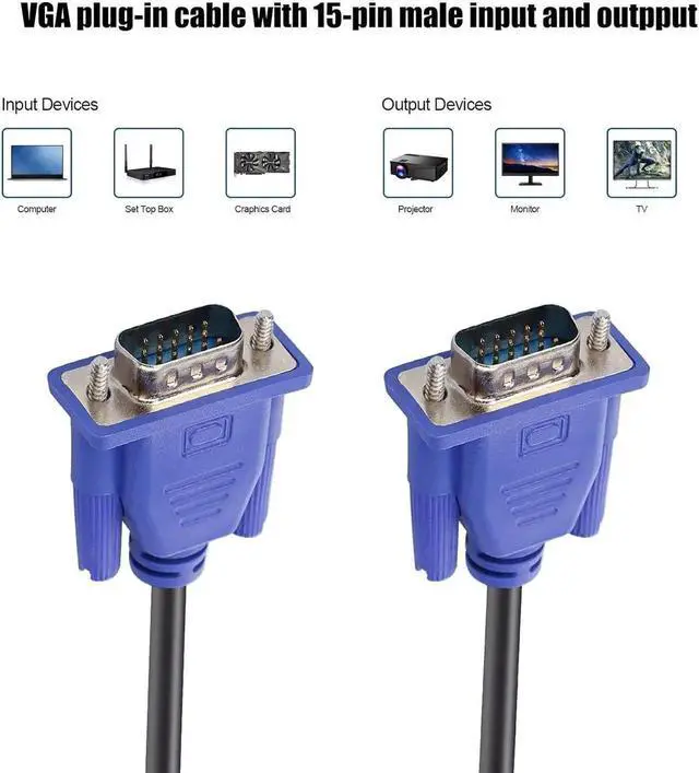 Alt view image 2 of 4 - Vszerda Blue VGA Cable 15 Pin Male to Male Plug Computer Monitor Cable Wire Cord, 33 ft.