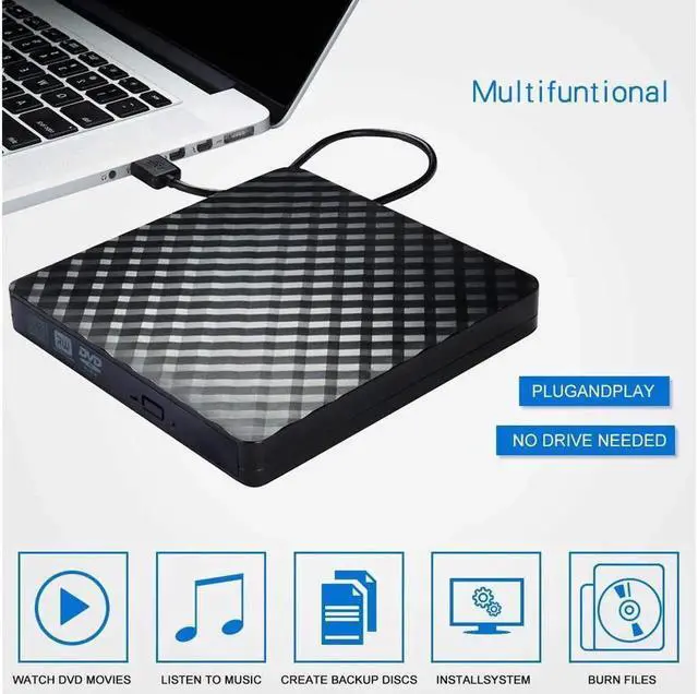 Alt view image 2 of 7 - Vszerda USB 3.0 External CD DVD Drive, CD/DVD-RW Drive, CD-RW Rewriter Burner Super Drive for High Speed Data Transfer Laptop Notebook PC Desktop Support Windows/Vista/7/8, Mac - Black