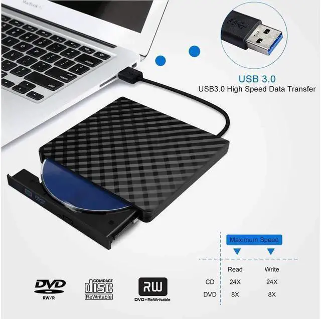 Alt view image 5 of 7 - Vszerda USB 3.0 External CD DVD Drive, CD/DVD-RW Drive, CD-RW Rewriter Burner Super Drive for High Speed Data Transfer Laptop Notebook PC Desktop Support Windows/Vista/7/8, Mac - Black